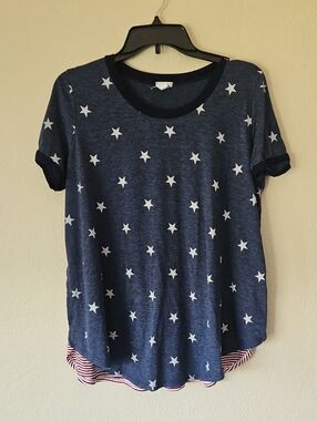 Women's‎ Navy Star And Stripe Print Short Sleeve Top Medium